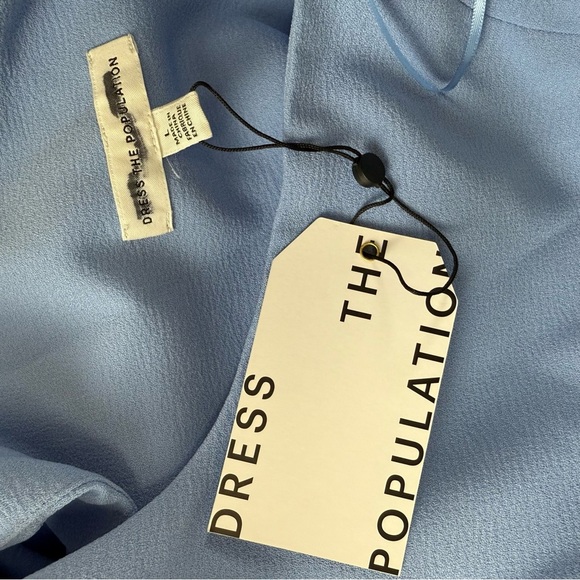 Dress the Population Tiffany Dress Womens Large Sky Blue One Shoulder Bow NWT - Picture 5 of 11